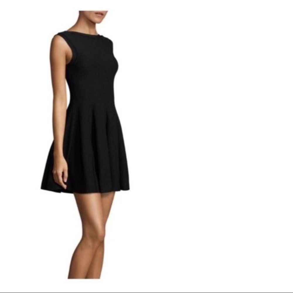ALICE + OLIVIA Rema Black Textured Ponte Fit & Flare Dress S